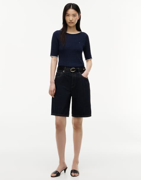 Tommy Hilfiger High rise straight denim bermuda shorts in dark blue - view 1