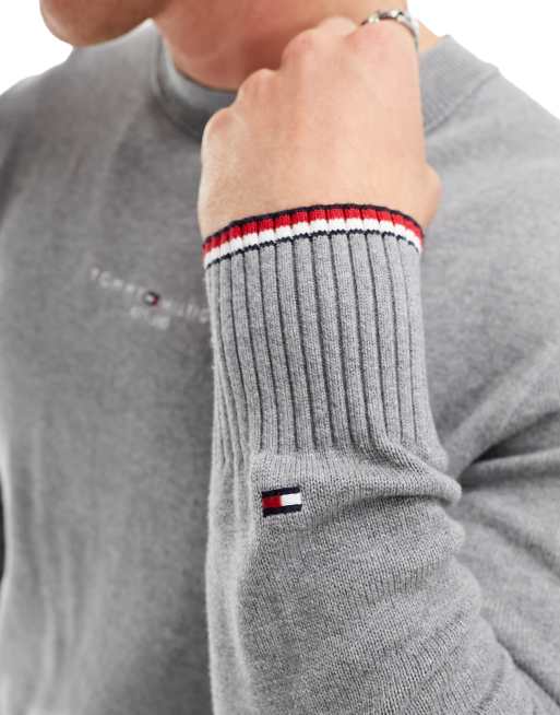 Tommy Hilfiger hilfiger embro crew neck jumper in medium grey heather, 2 of 4