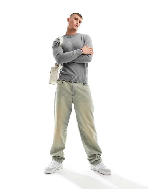 Tommy Hilfiger hilfiger embro crew neck jumper in medium grey heather, 3 of 4