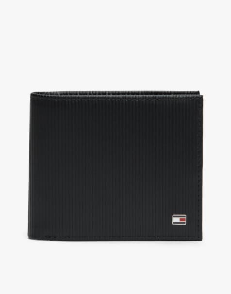 Tommy Hilfiger Hilfiger flag ribbed leather bifold wallet in black - view 1