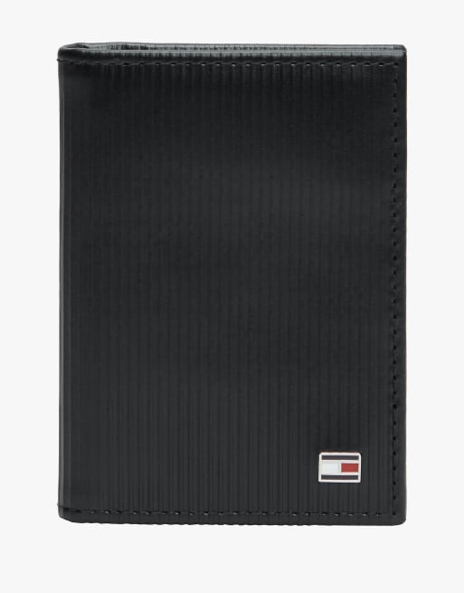 Tommy Hilfiger Hilfiger flag ribbed leather card wallet in black