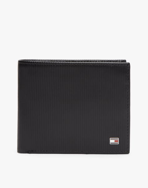 Tommy Hilfiger Hilfiger flag ribbed leather flap wallet in black - view 1