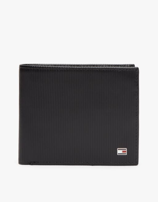 Tommy Hilfiger Hilfiger flag ribbed leather flap wallet in black