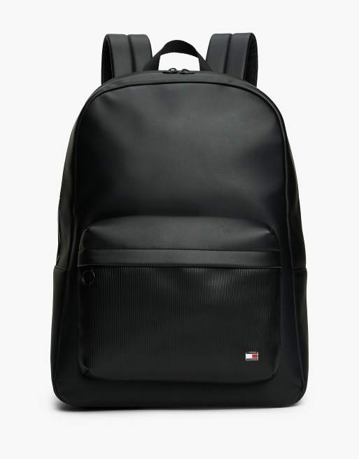 Tommy Hilfiger Hilfiger flag ribbed pocket dome backpack in black