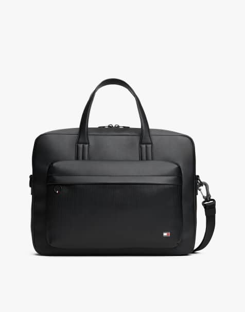 Tommy Hilfiger Hilfiger flag ribbed pocket laptop bag in black - view 1