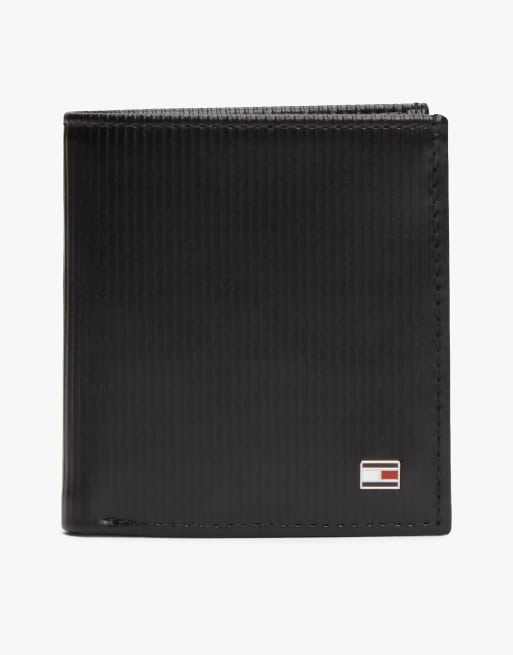 Tommy Hilfiger Hilfiger flag trifold ribbed leather wallet in black