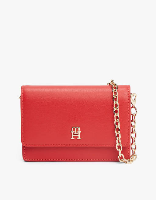 Tommy Hilfiger Hilfiger icon card wallet with chain in red orange