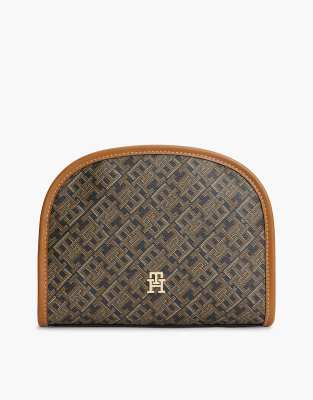 Tommy Hilfiger Damen Schwarz Kombiniert Kulturbeutel "Th Icon Washbag Mono Print"  Waschbeutel Minibag Mit Th-Allover-Print von Baur - Image 4