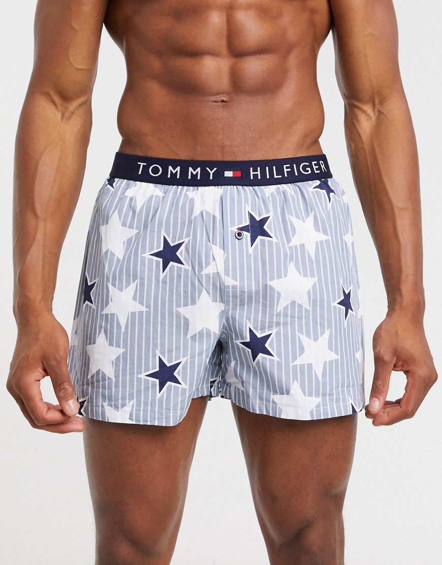 Tommy Hilfiger – Himmelsblå, vävda boxershorts med stjärnmönster