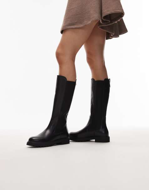 Tommy Hilfiger – Hohe, flache Lederstiefel in Schwarz - view 1