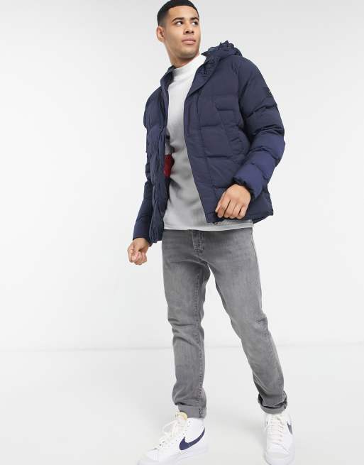 Tommy hilfiger stretch nylon sale hooded bomber jacket in navy