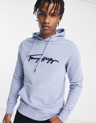 Tommy Hilfiger hoodie in light blue with text print - ASOS Price Checker