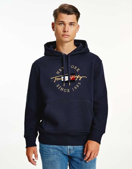 Tommy Hilfiger - Hoodie met geborduurd rond vlaglogo in marineblauw
