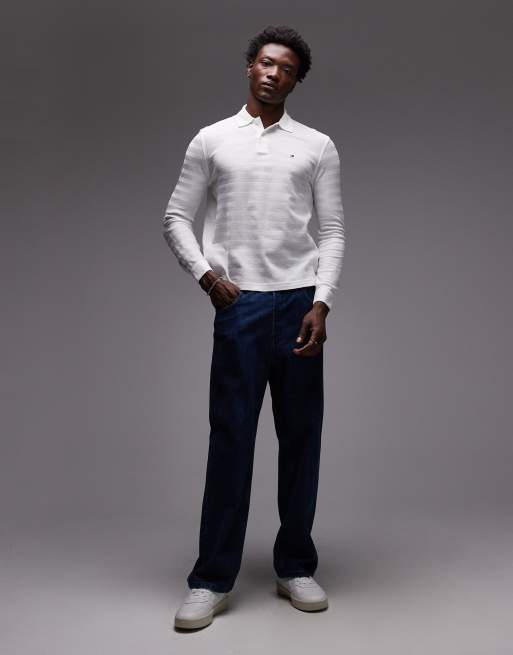Tommy Hilfiger - Hvid langærmet poloskjorte med sildebenstekstur , 2 af 5