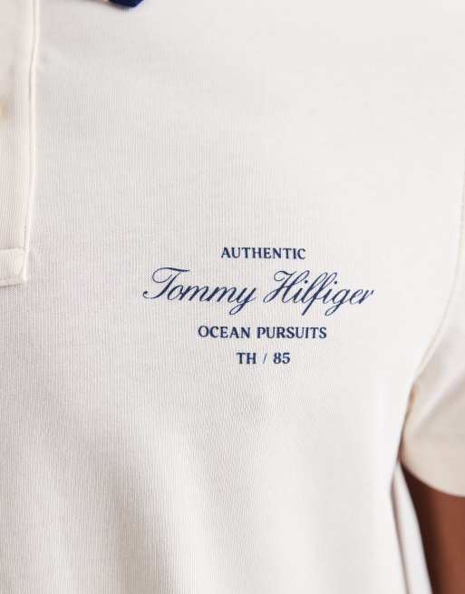 Tommy Hilfiger - Hvid poloskjorte med stribet krave i Regular Fit, 4 af 5