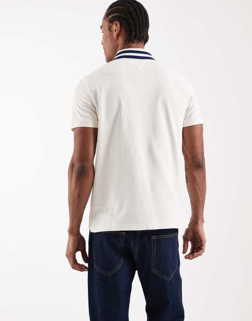 Tommy Hilfiger - Hvid poloskjorte med stribet krave i Regular Fit, 5 af 5
