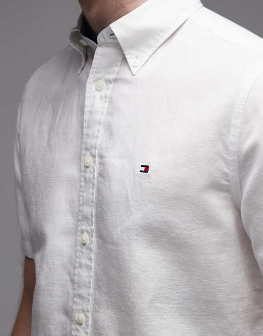 Tommy Hilfiger - Hvid skjorte med korte ærmer i hørblanding, 5 af 5