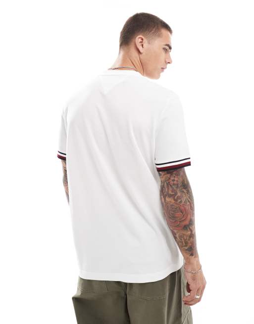 Tommy Hilfiger - Hvid T-shirt med striber på ærmekanterne, 3 af 4