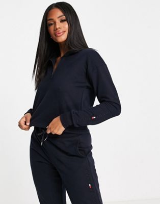 Tommy Hilfiger icon 2.0 lounge half zip top in navy  - ASOS Price Checker