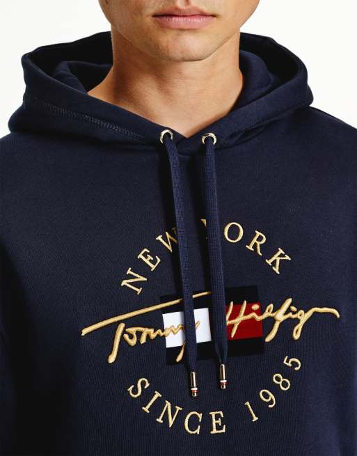 Tommy Hilfiger icon circle flag logo embroidered hoodie in navy