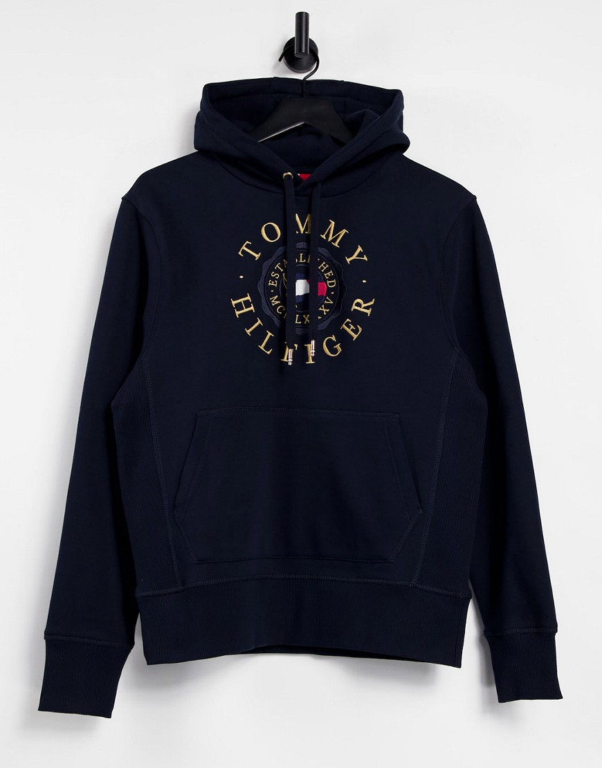 Tommy Hilfiger icon coin logo embroidery hoodie in desert sky navy