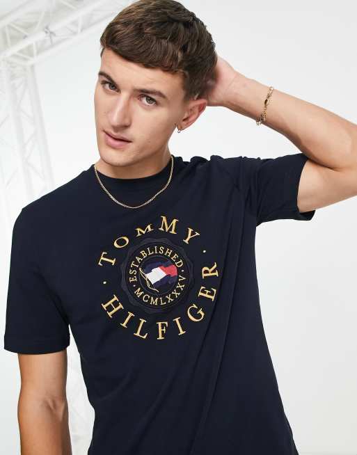 Tommy Hilfiger Icon Coin Logo Embroidery T Shirt In Desert Sky Asos 