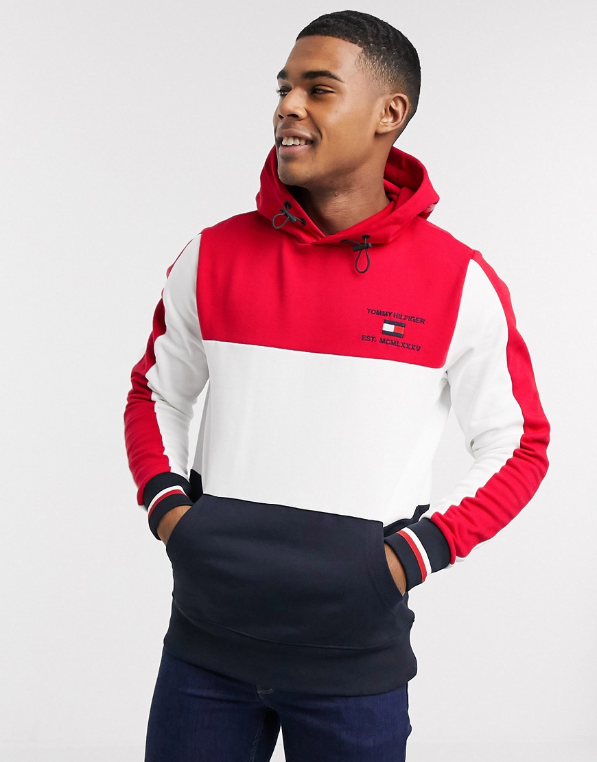 Tommy Hilfiger Icon Colourblock Capsule logo hoodie in red/white/navy-Multi