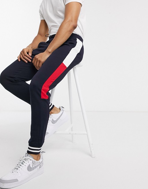 Tommy Hilfiger icon colourblock cuffed joggers in navy