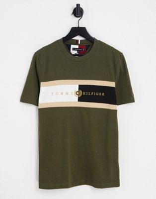 Tommy Hilfiger icon flag logo insert panel t-shirt in dark green