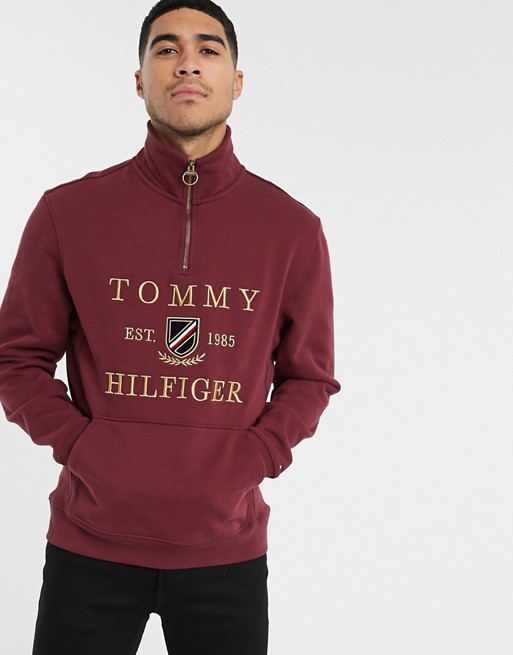 Tommy Hilfiger icon half zip jumper in burgundy