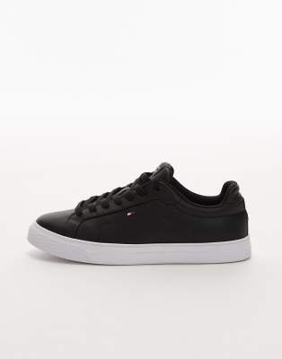Tommy Hilfiger Icon Leather Court Sneakers In Black
