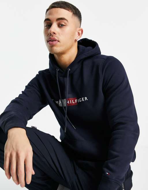 Tommy Hilfiger icon lines flag logo hoodie in navy