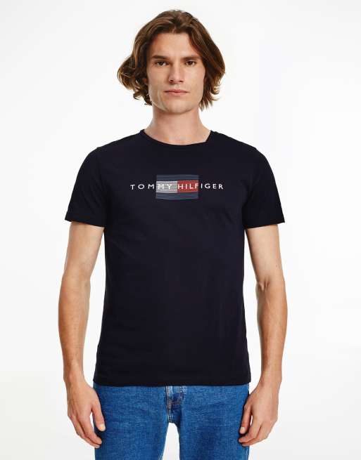 Tommy Hilfiger icon lines flag logo t-shirt in navy | ASOS