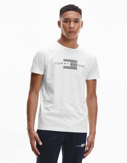 Tommy Hilfiger icon lines flag logo t-shirt in white | ASOS