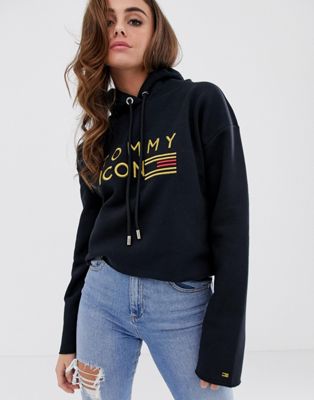 tommy crop hoodie