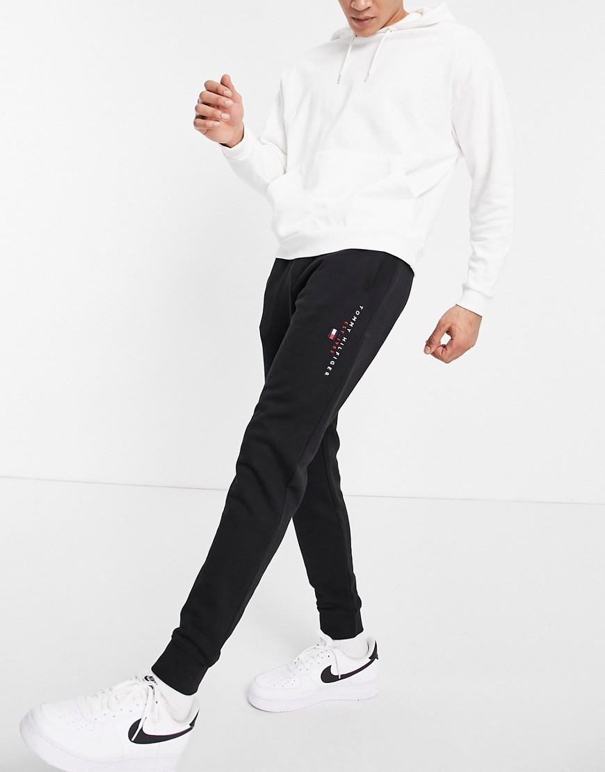 Tommy Hilfiger Icon Logo Essential Cuffed Sweatpants In Black | ModeSens