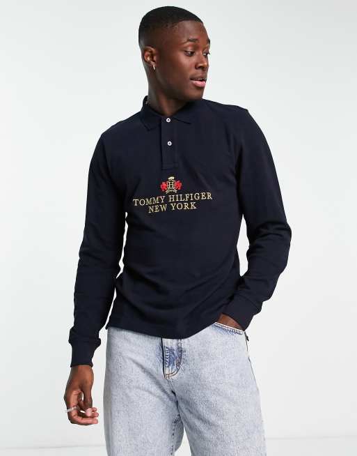 palm pint Proficiat Tommy Hilfiger icon logo long sleeve polo in navy | ASOS