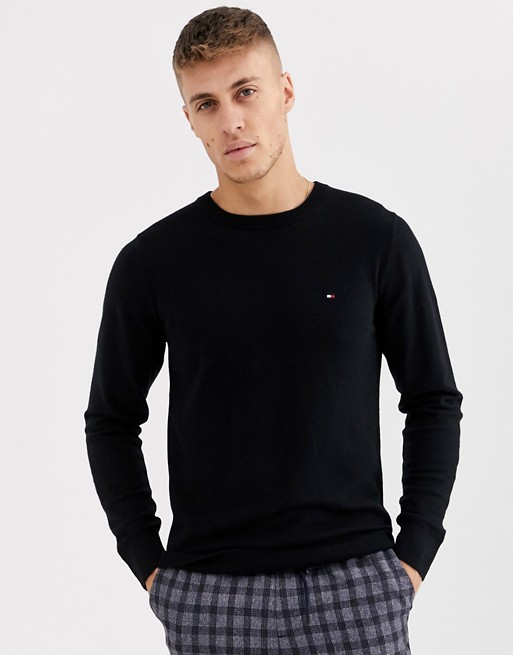 Tommy Hilfiger icon logo luxury touch crew neck knit jumper in black