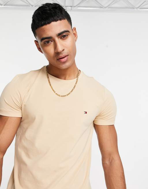 Tommy Hilfiger icon logo slim fit t-shirt in beige, 3 of 4