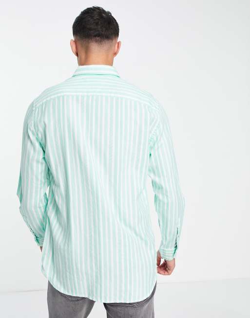 Tommy hilfiger green striped hot sale shirt