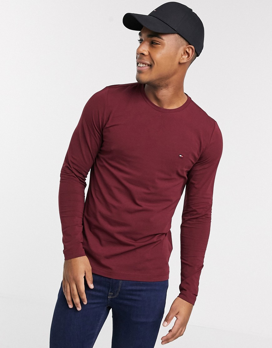 Tommy Hilfiger icon logo stretch slim fit long sleeve top in burgundy-Red