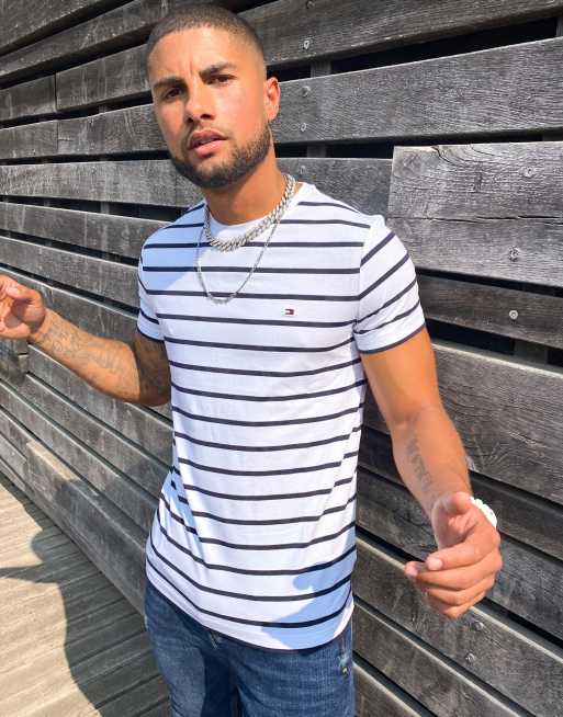 Tommy Hilfiger icon logo stripe slim fit t-shirt in | ASOS