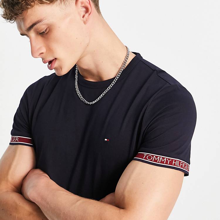 Tommy Hilfiger icon logo tipped cuff t-shirt in navy | ASOS