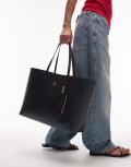 [Tommy Hilfiger] Tommy Hilfiger icon mono print leather tote bag in black One Size BLACK
