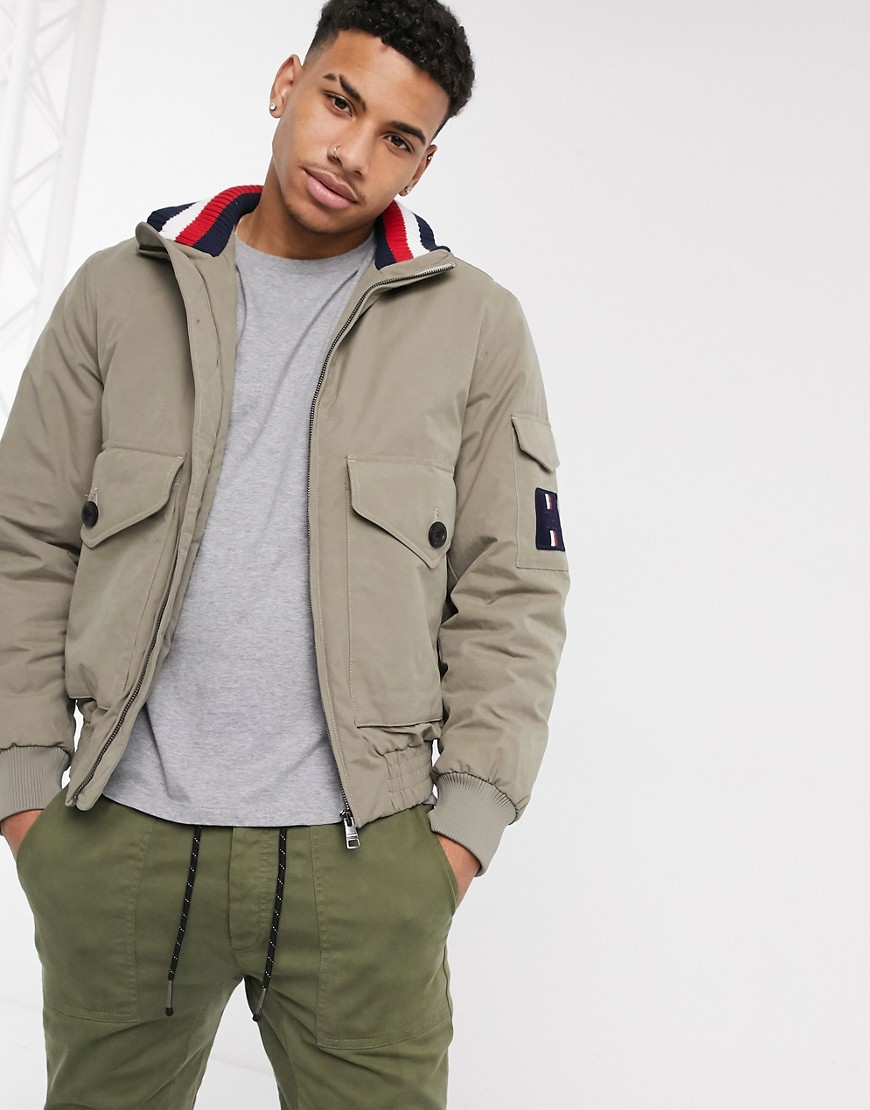 Tommy Hilfiger icon patch pocket bomber jacket in stone