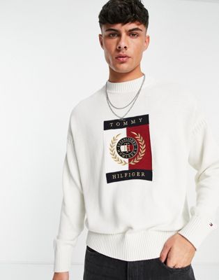 Tommy Hilfiger icon square flag logo knit jumper in ivory