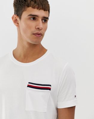 Tommy Hilfiger icon stripe pocket detail t-shirt in white | ASOS