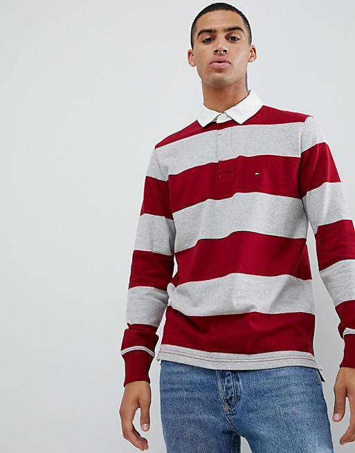 Tommy Hilfiger Iconic block stripe rugby long sleeve flag logo in ...
