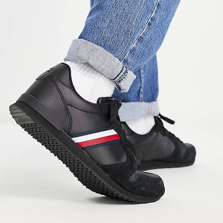 Tommy Hilfiger iconic leather running sneakers in black | ASOS