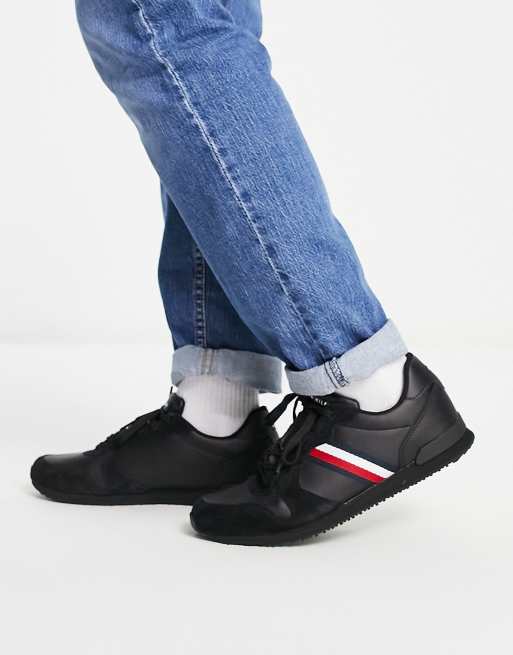 Tommy Hilfiger iconic leather running sneakers in black | ASOS